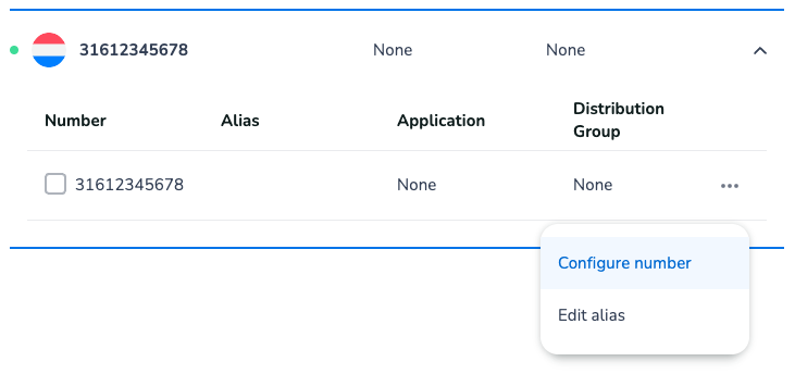 Context menu that shows the option to configure a phone number.