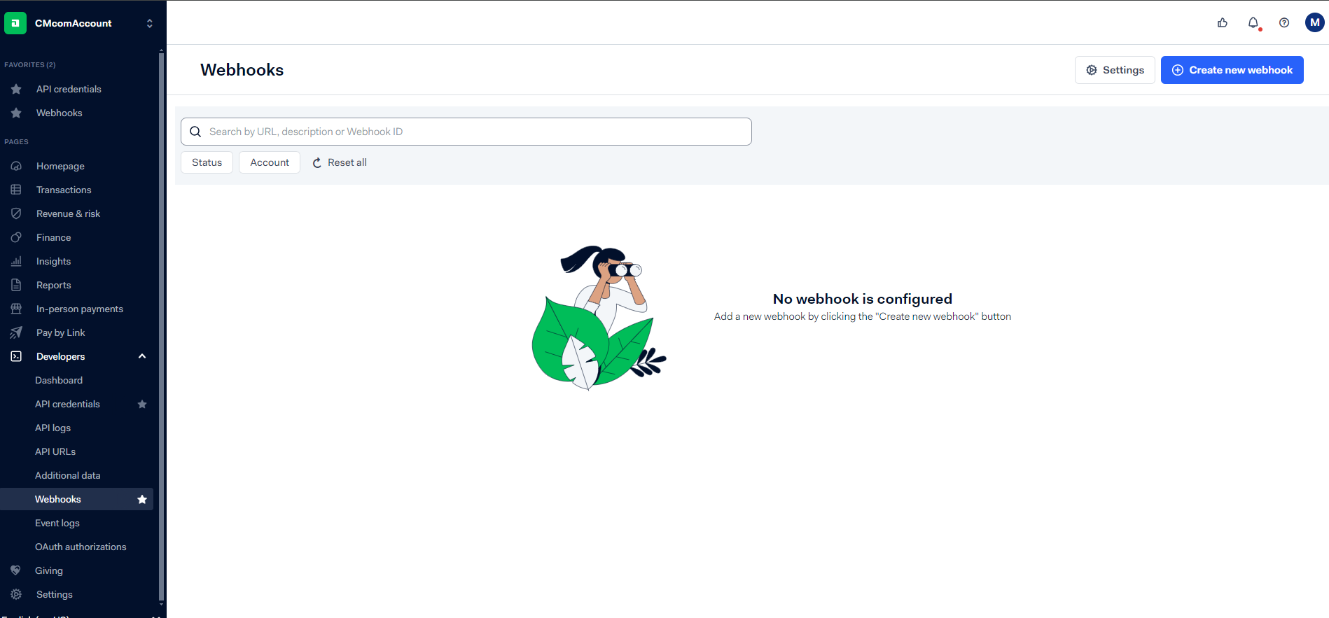Adyen webhook configuration screen