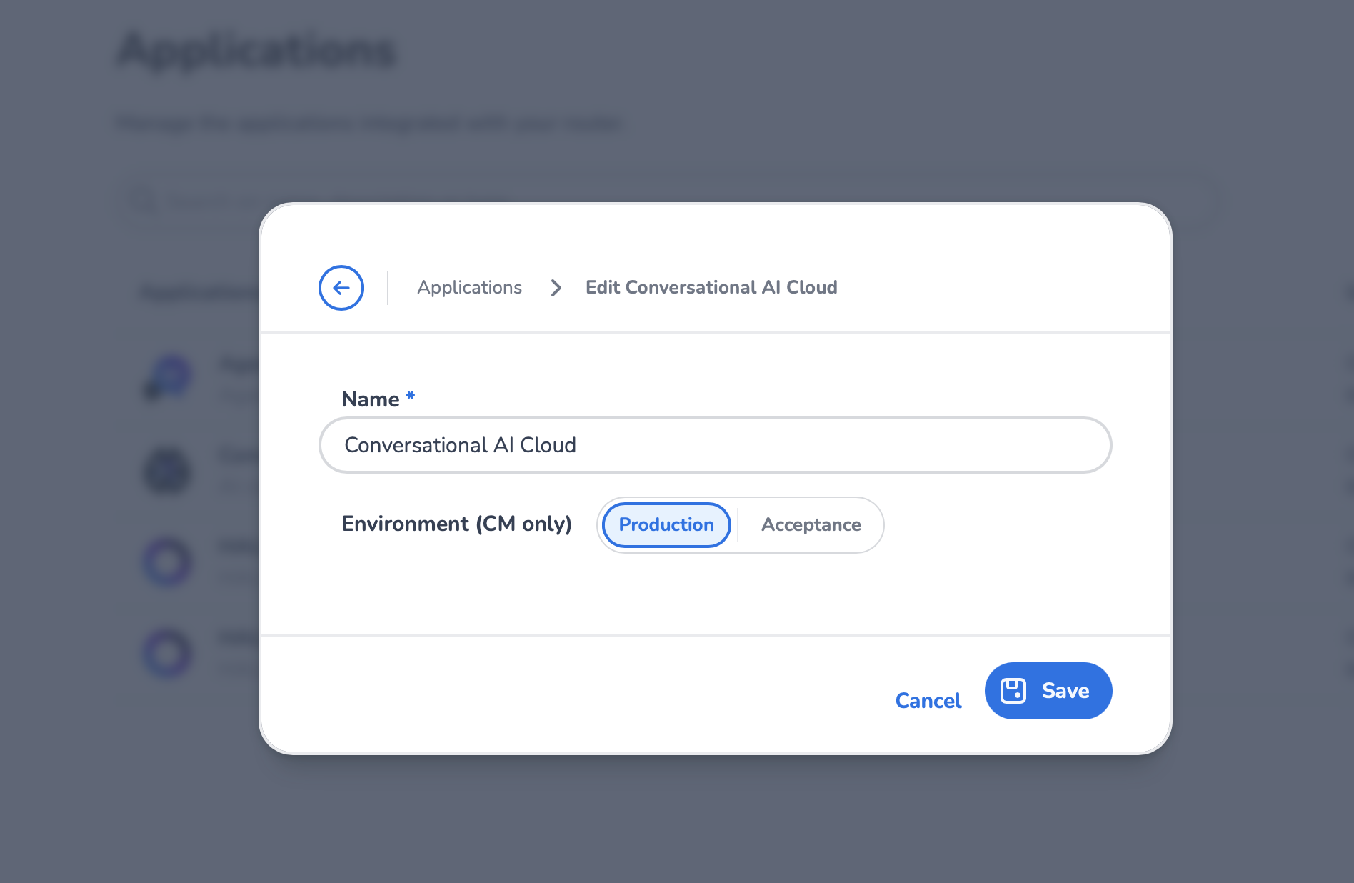 Conversational AI Cloud settings