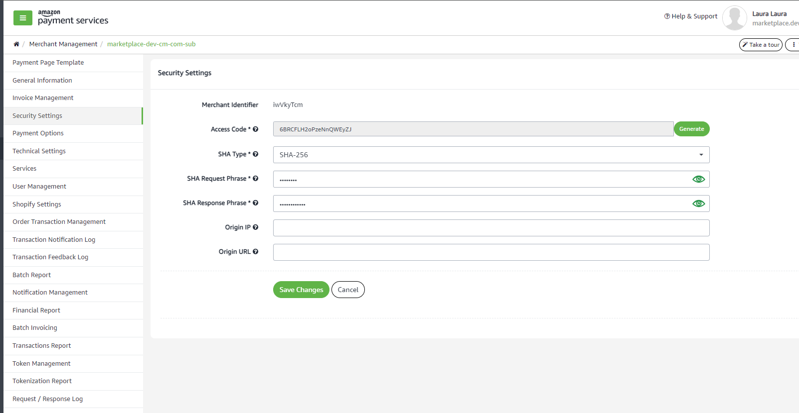 Amazon Payment Service merchant information page