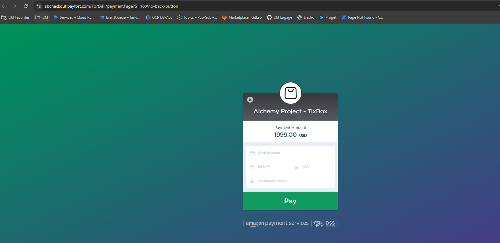 Amazon Payment Service payment window