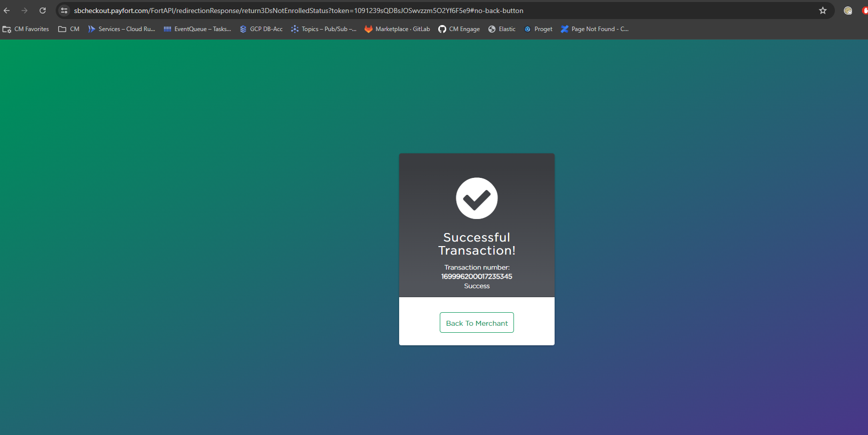 Successful APS transaction result screen