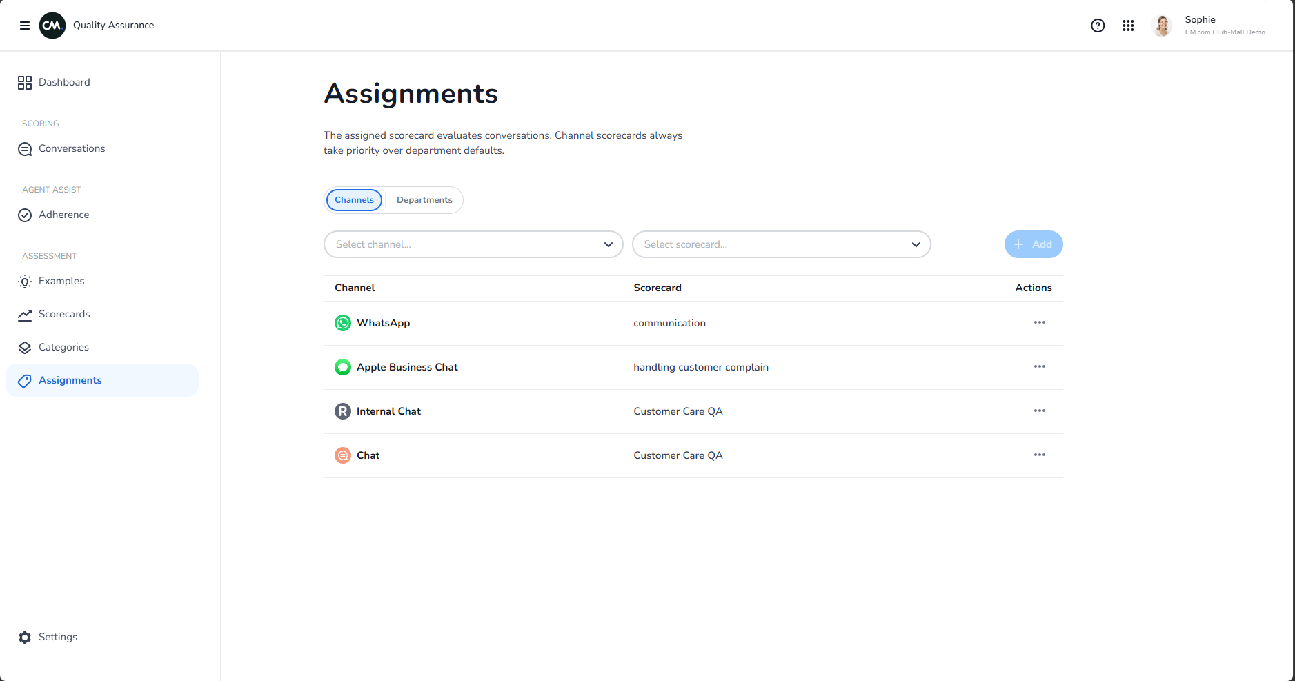 Assignments interface
