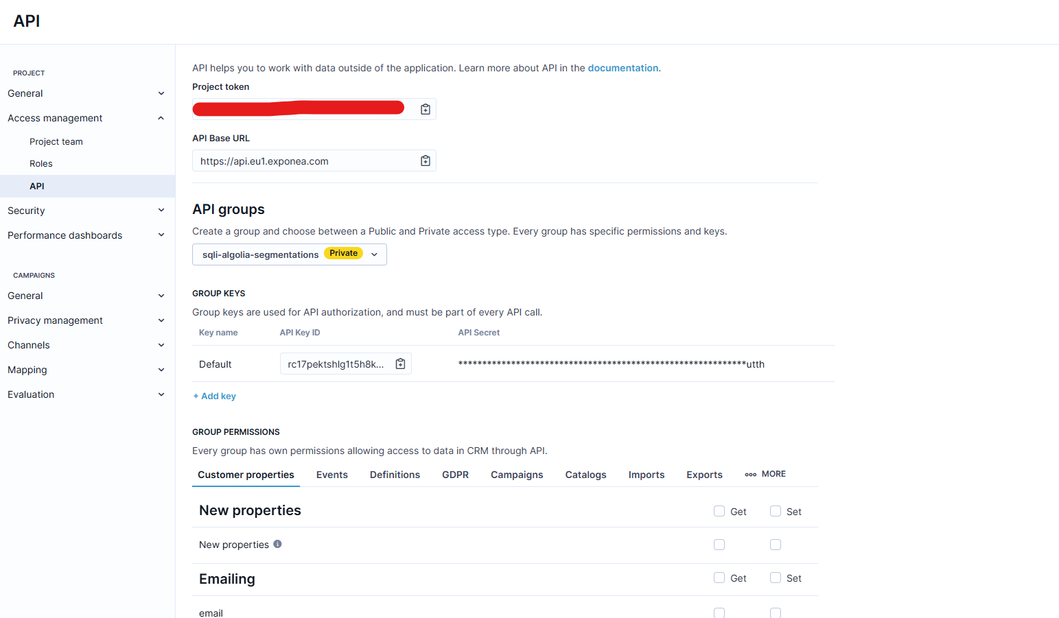 Bloomreach API key creation screen