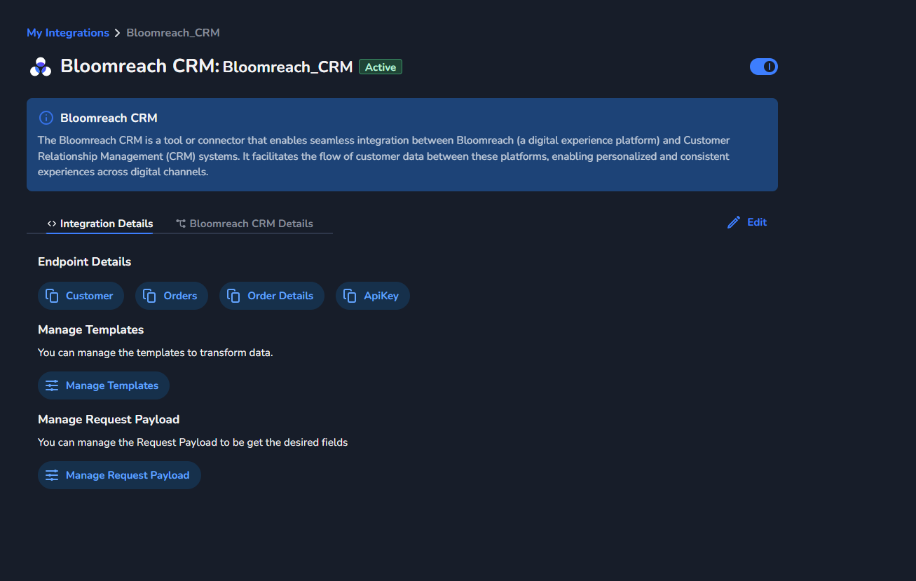 MSC endpoint configuration screen for Bloomreach