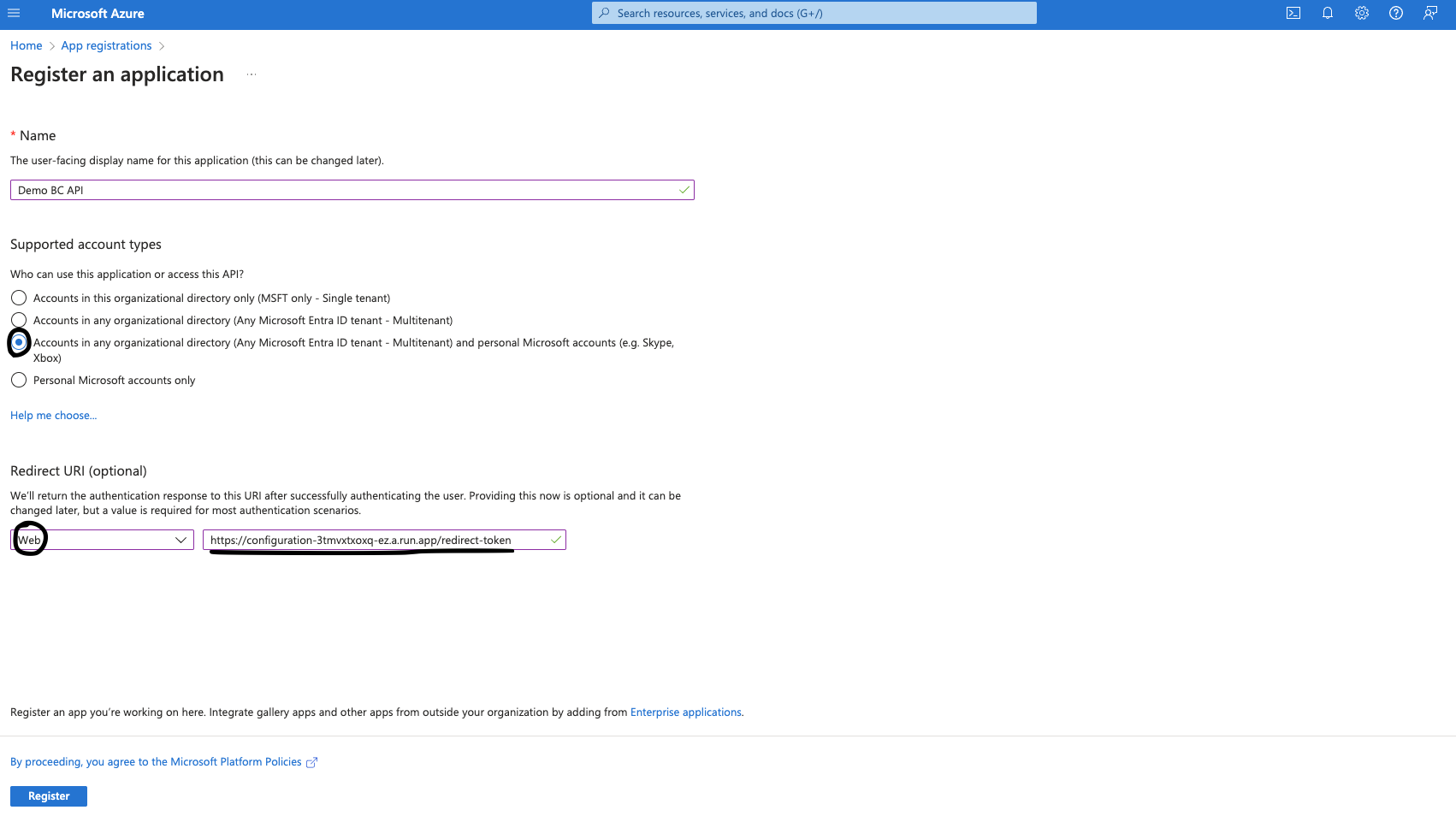 Azure App registration overview after registration