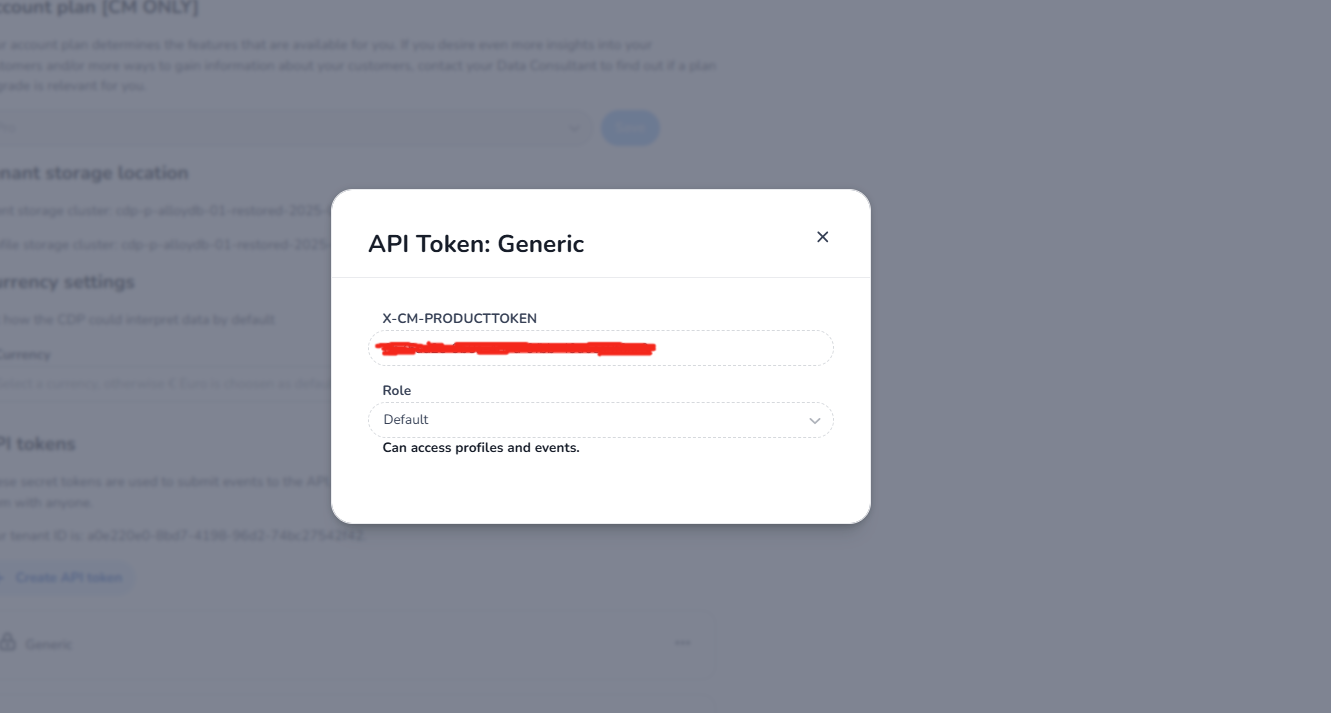 Copying the X-CM-PRODUCTTOKEN from the API token list