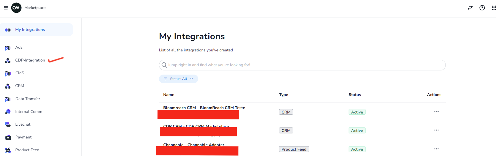 CDP-Integration section in the left navigation panel