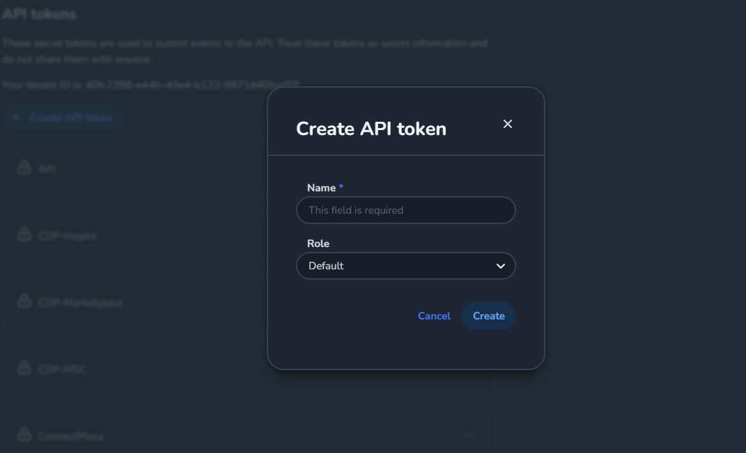 CDP API token creation form