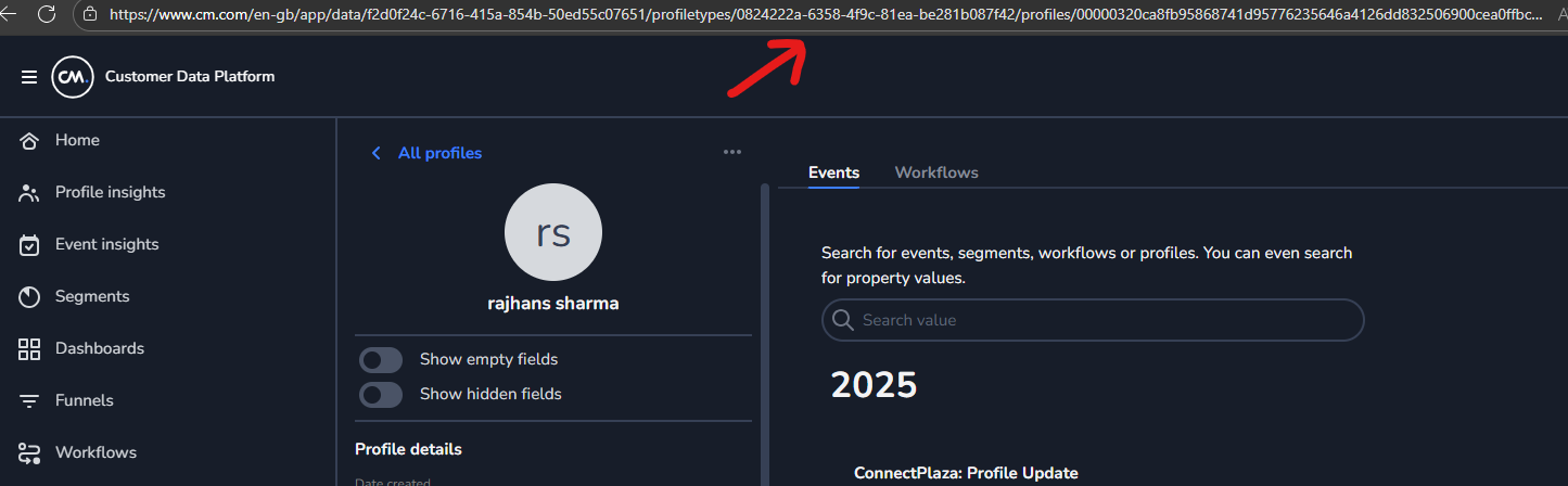 CDP Profile Type ID visible in the profile URL