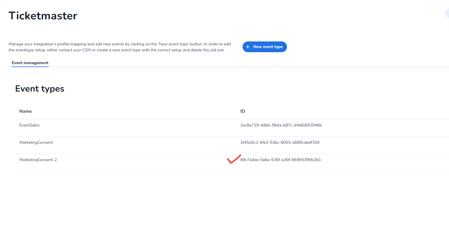 Event id to copy for use in marketplace integration setup