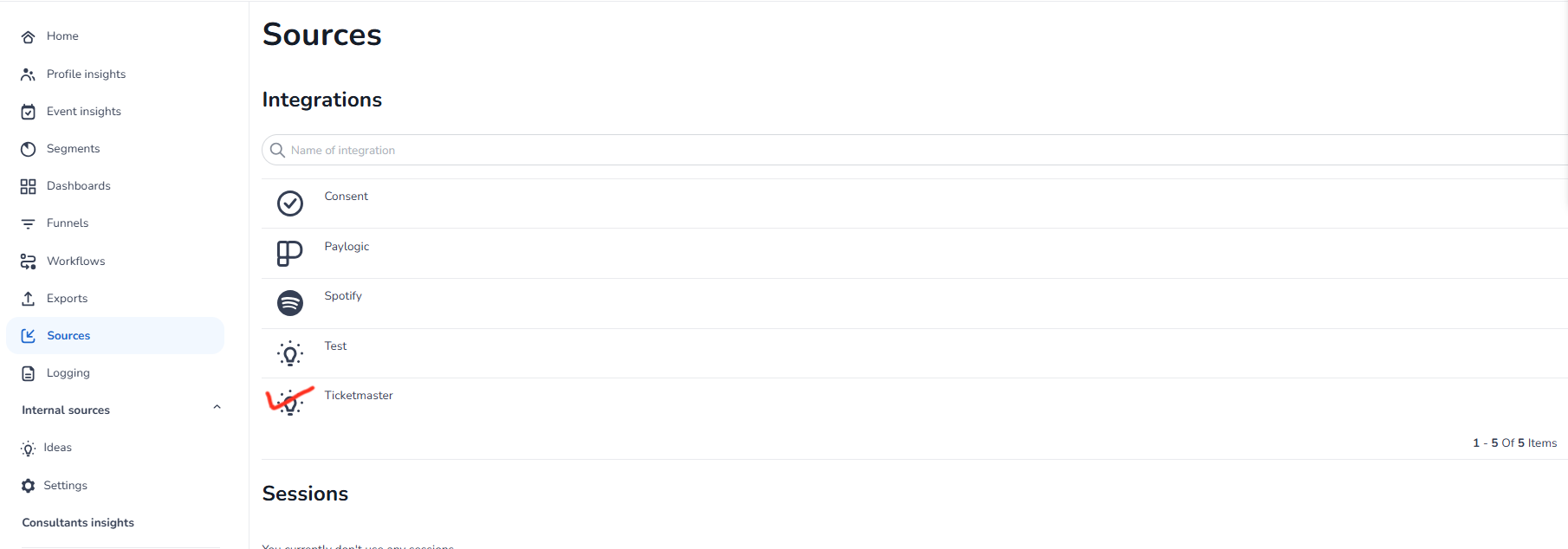 Selecting the desired integration to add events