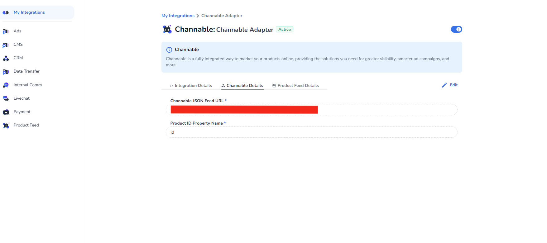 Channable delivery details showing case-sensitive Product ID property