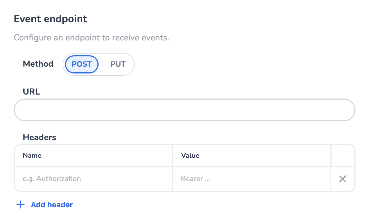 Fill out the URL to your events webhook here