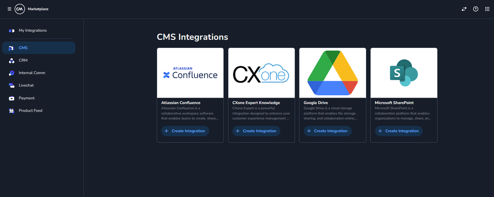 Create Confluence CMS integration dialog