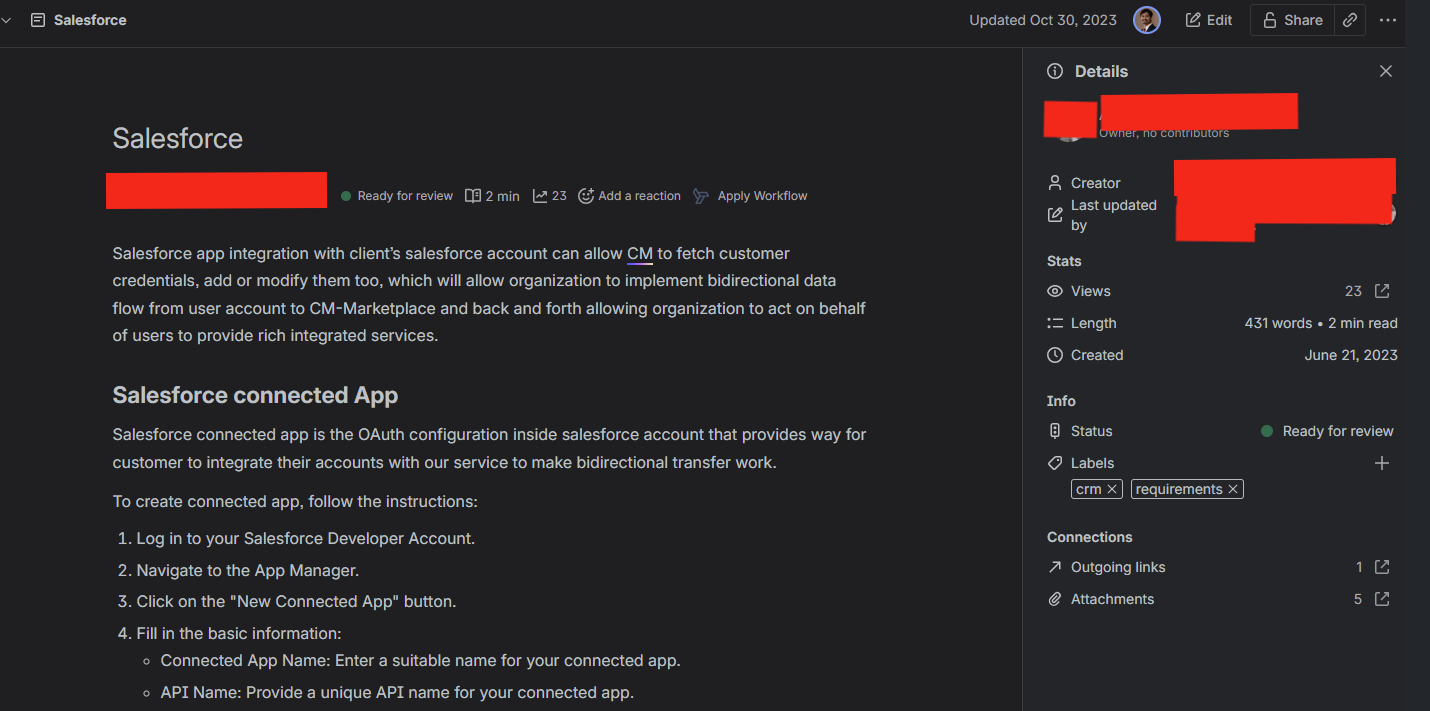 Confluence sync note about limiting synced pages