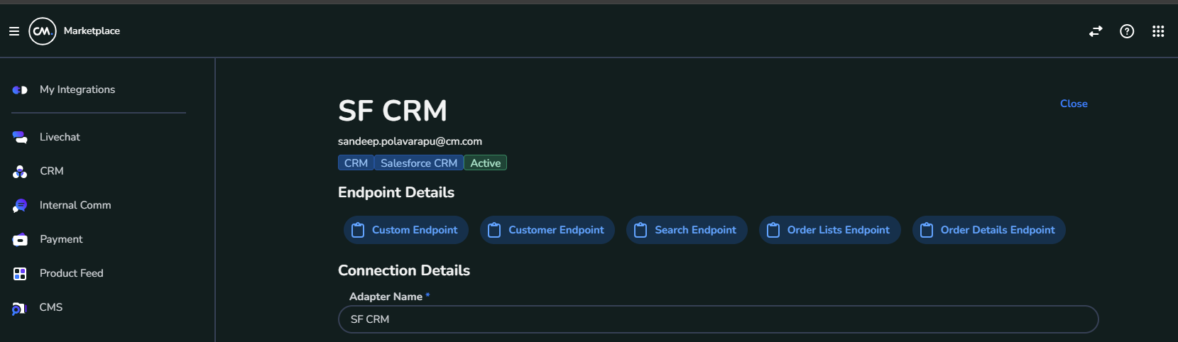 Endpoint URL details when creating a CRM integration