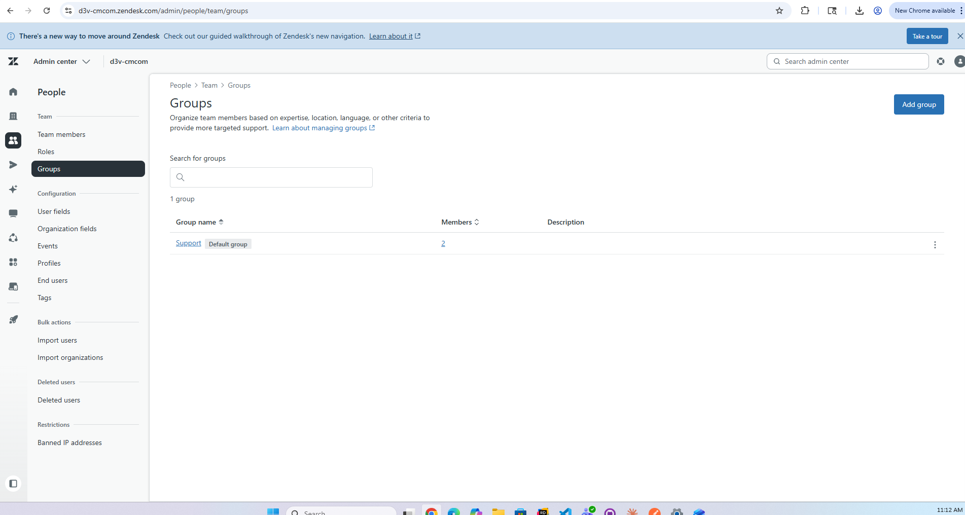 Zendesk Groups list in Admin Center