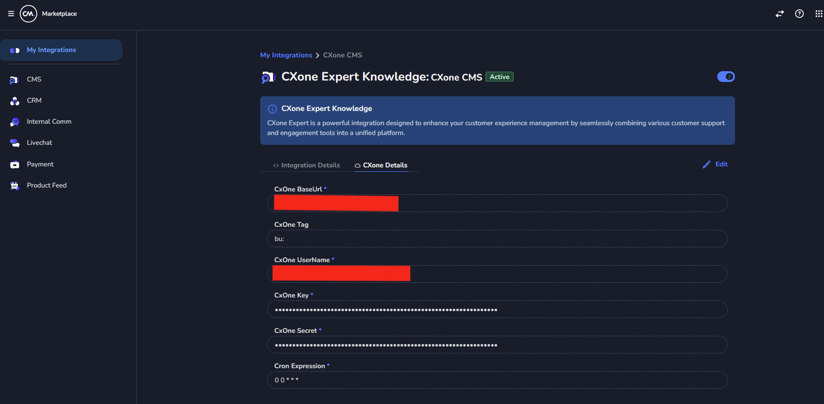 CX-One integration configuration form
