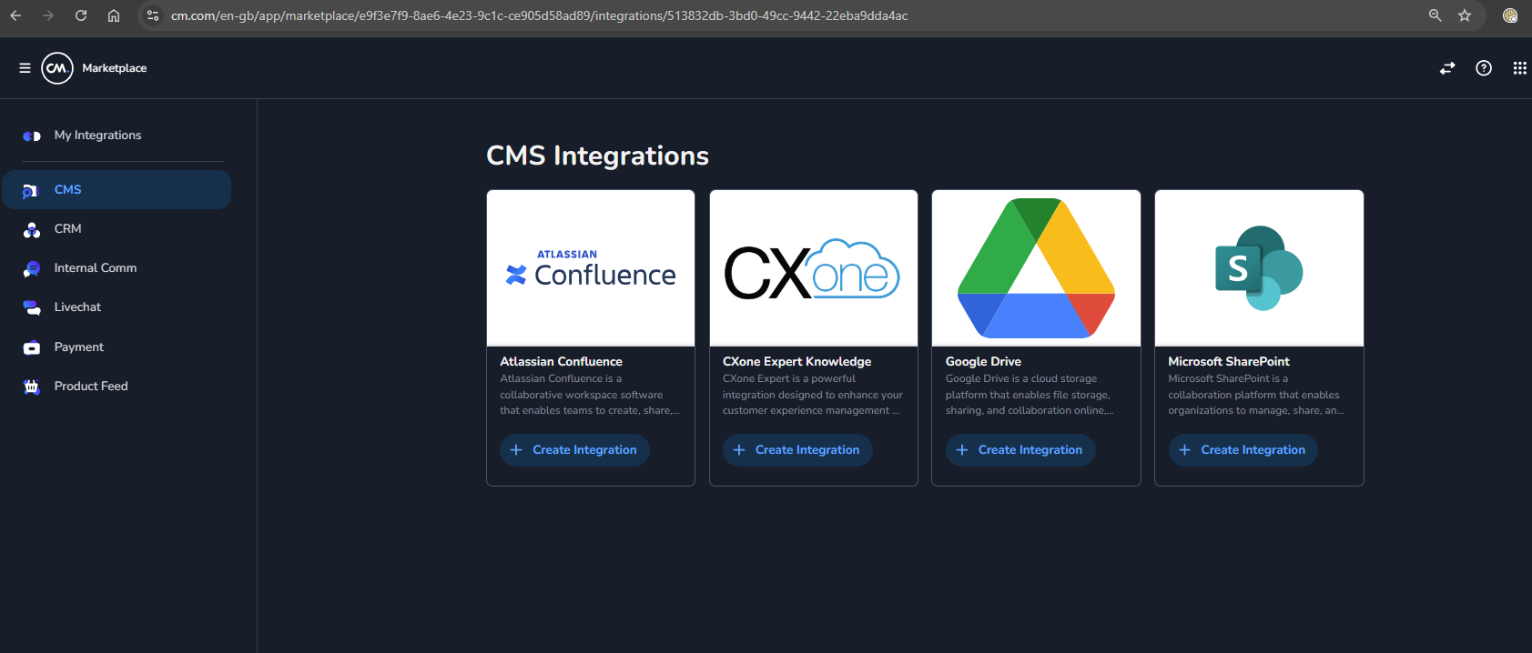 CMS section with CX-One Expert Knowledge selected
