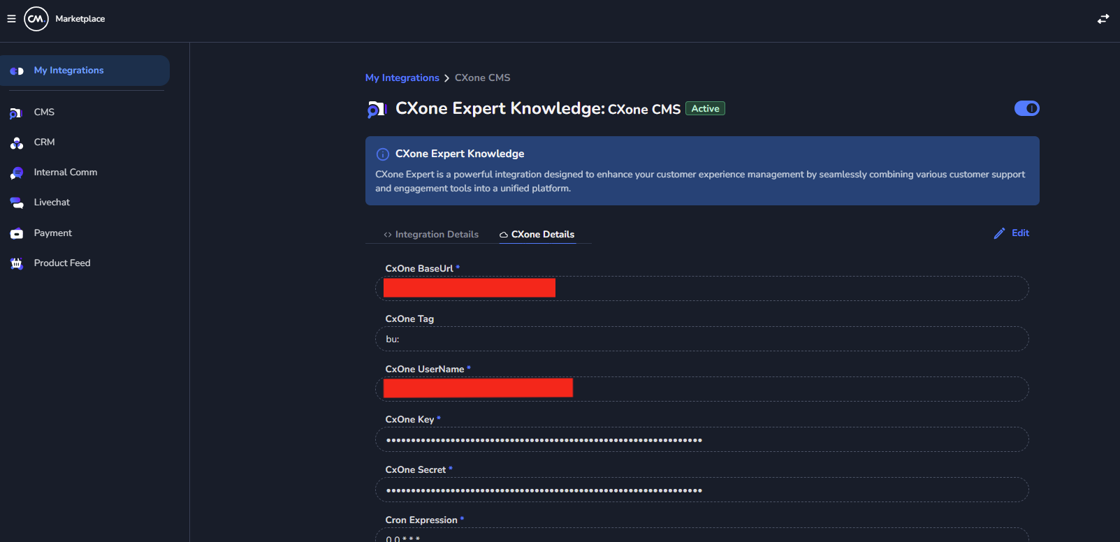 CX-One integration configuration form