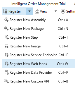 Register New Web Hook option in Plugin Registration Tool