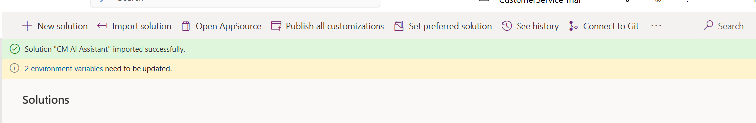 Solution import succeeded status