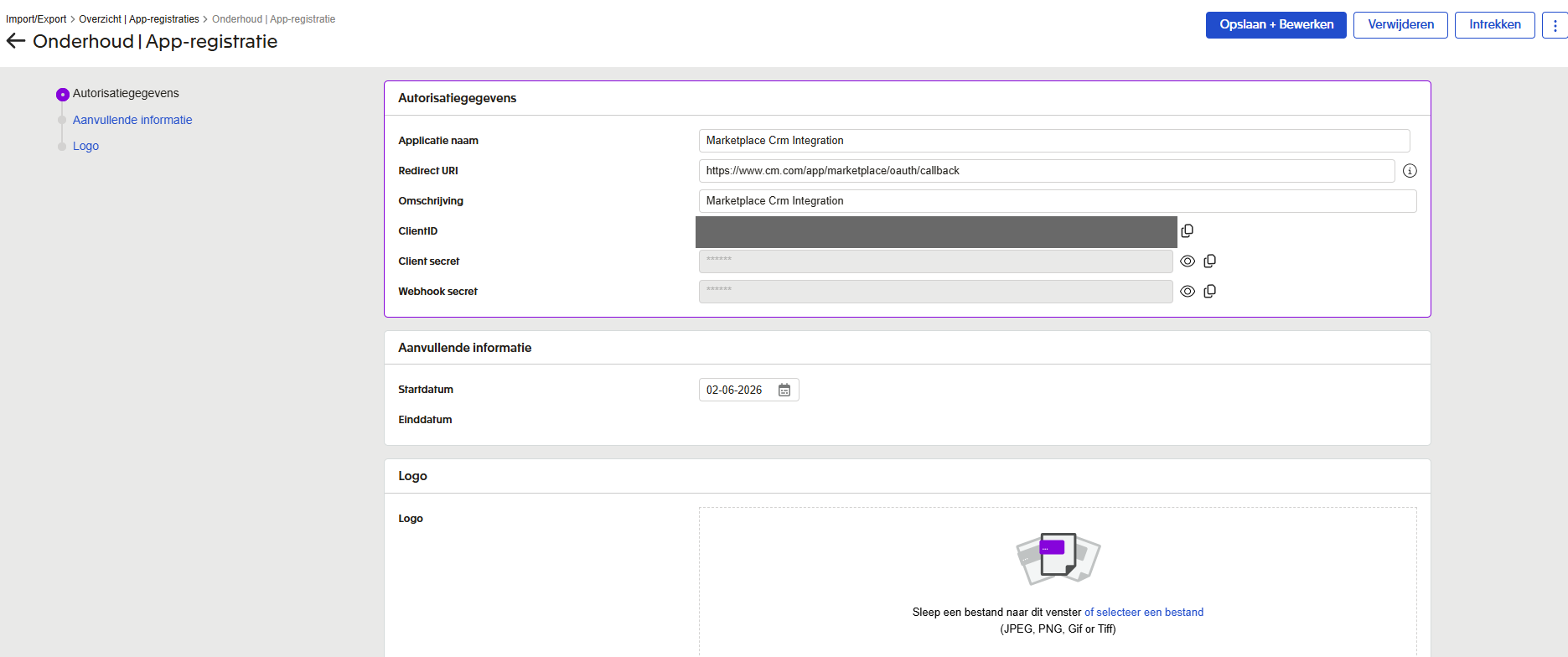 App registration with Client ID and Client Secret