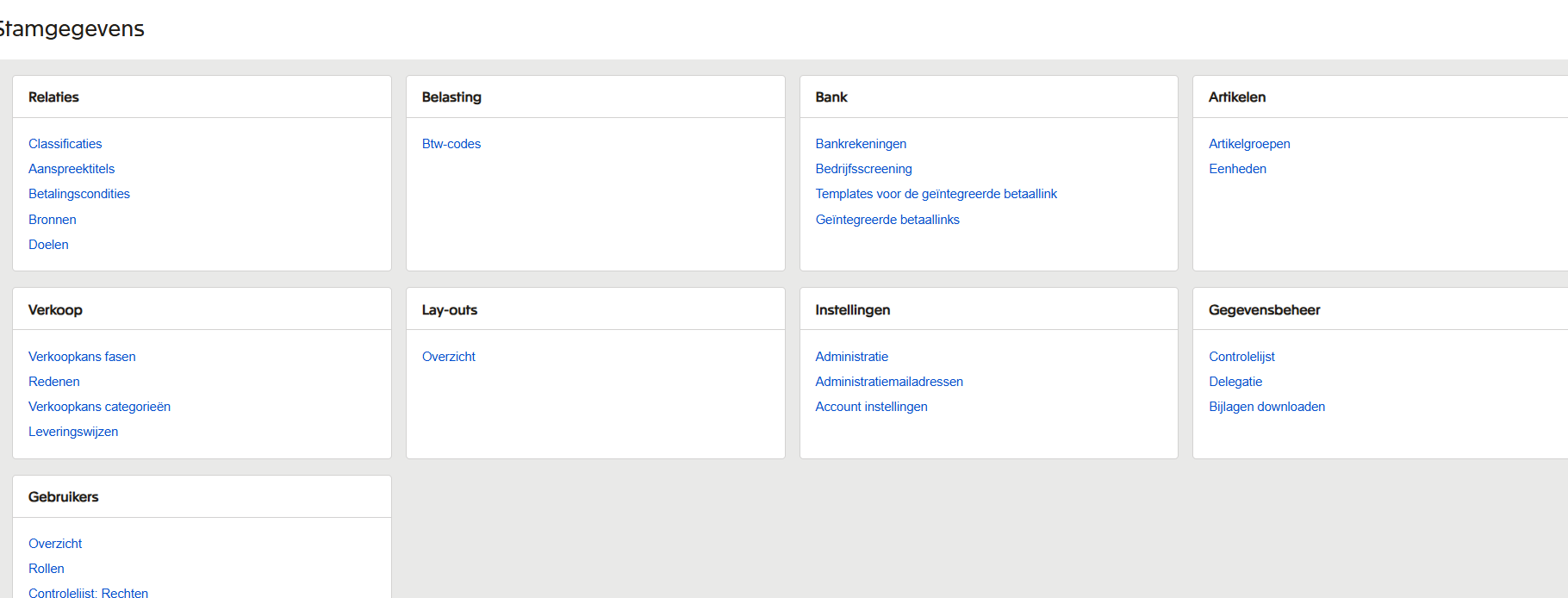 Master data menu with Users Overview