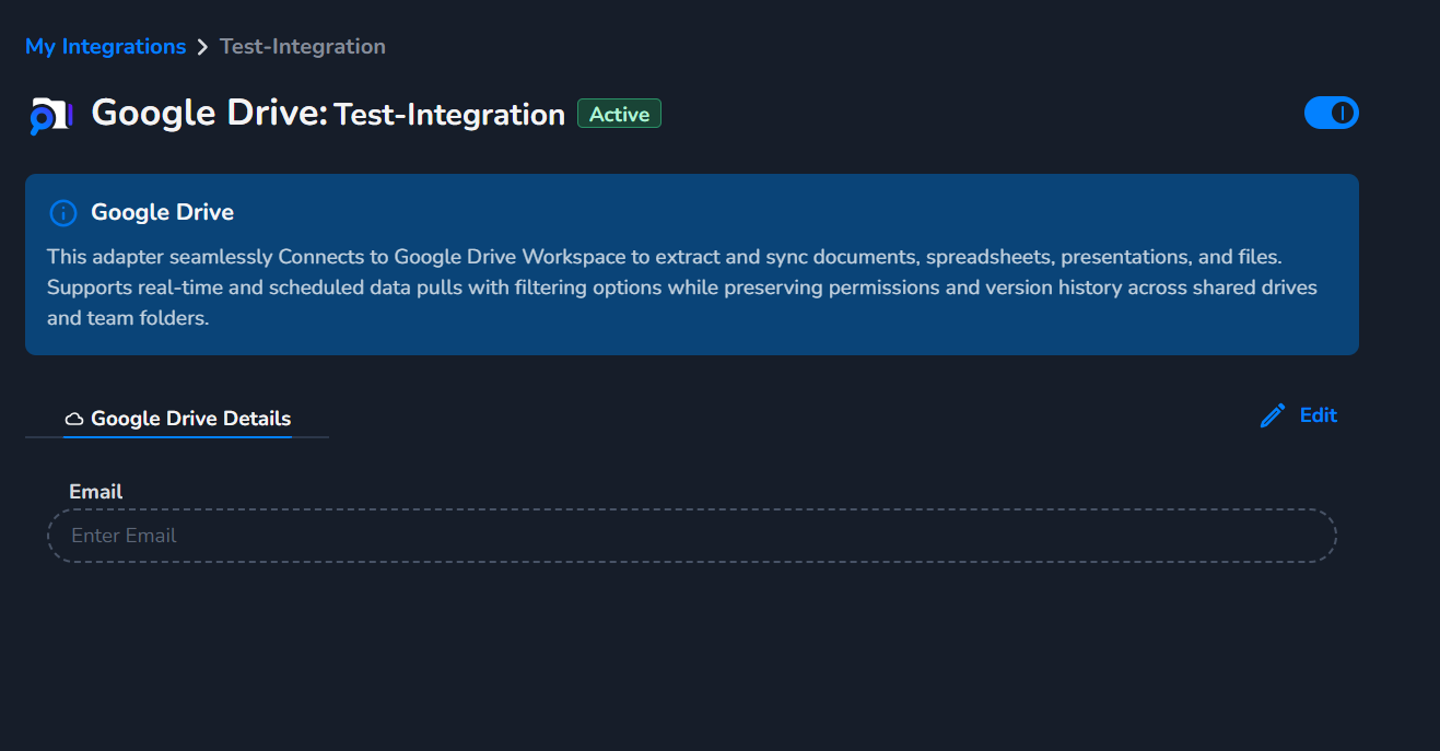 Google Drive create integration dialog