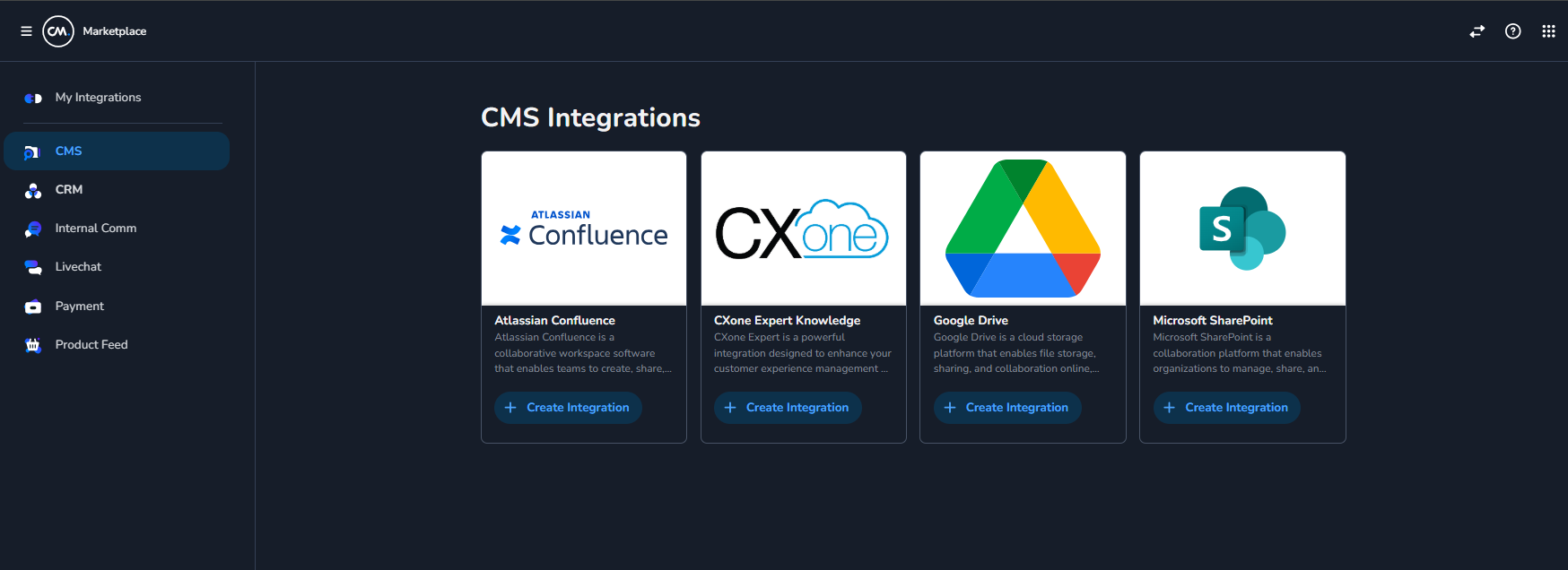 CMS section with Google Drive selected