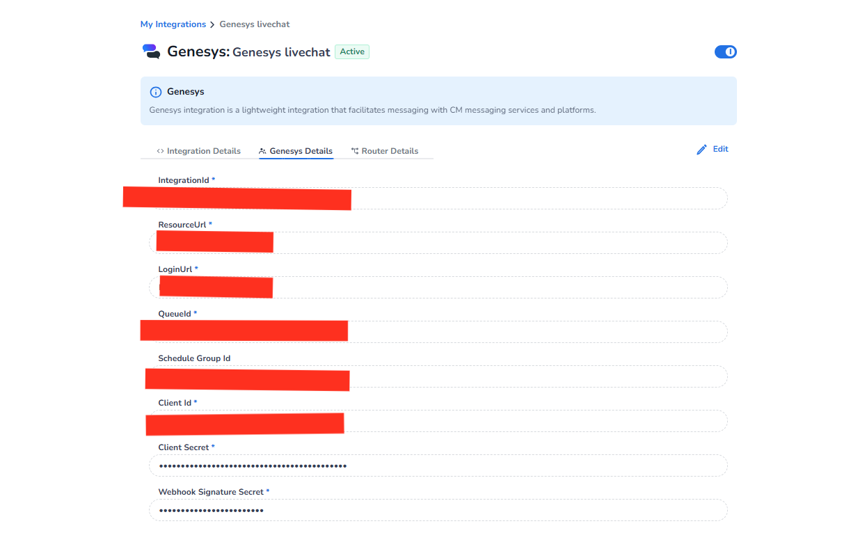 Genesys Details form filled in Marketplace