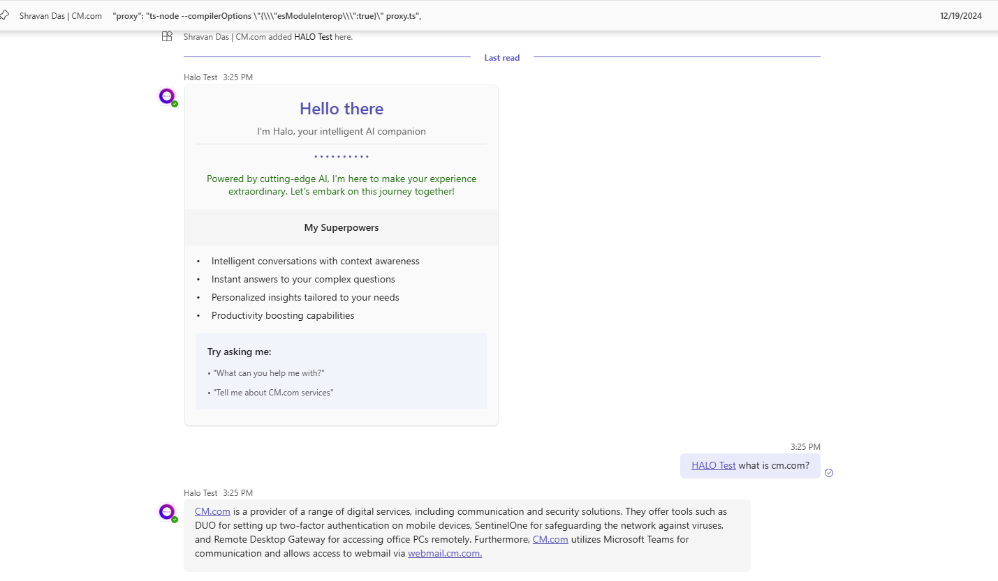 Confirmation that the HALO bot has been added