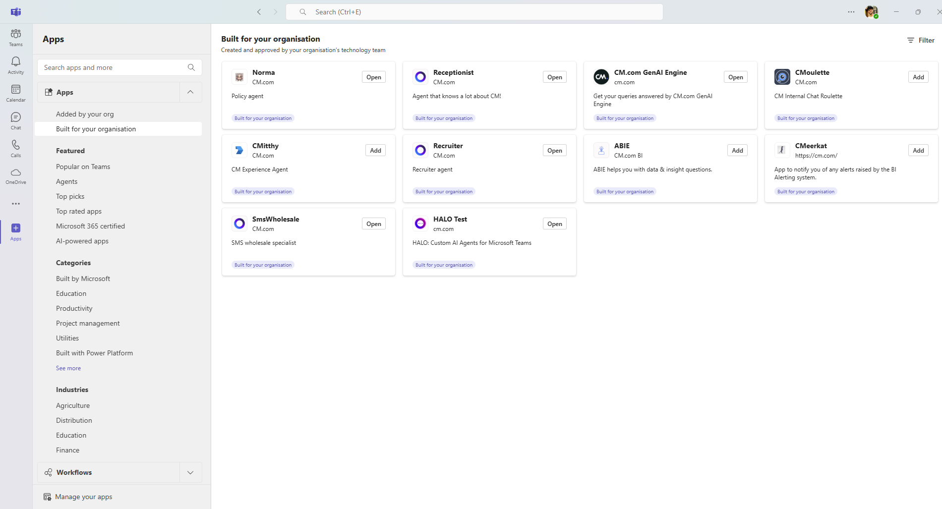 HALO-Test app under Built for your organisation in the SideNavbar