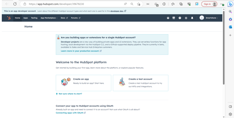 HubSpot portal homepage after account creation