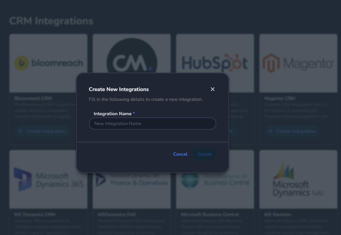 HubSpot CRM create integration screen in Marketplace