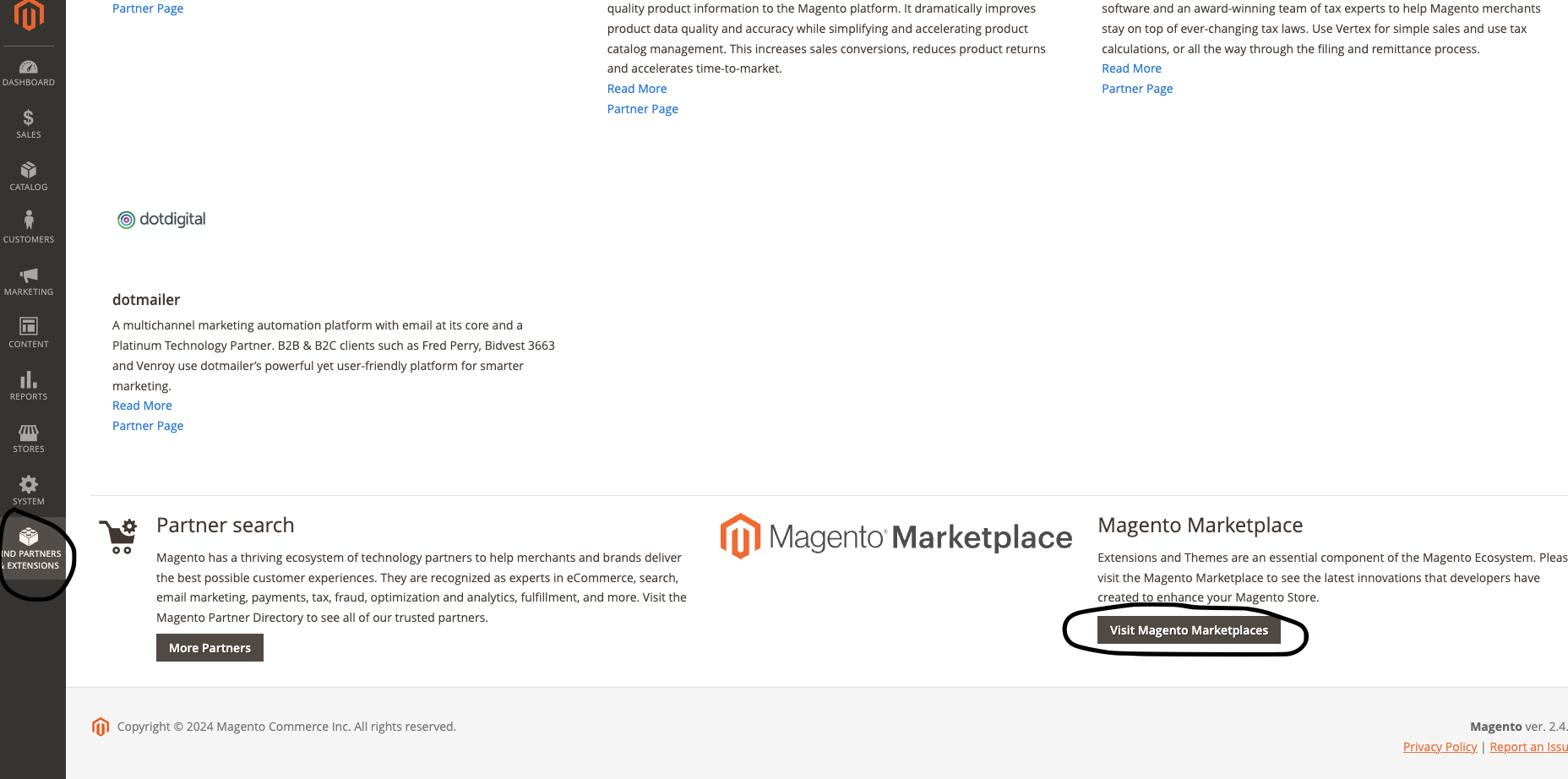 Magento Admin Dashboard after login