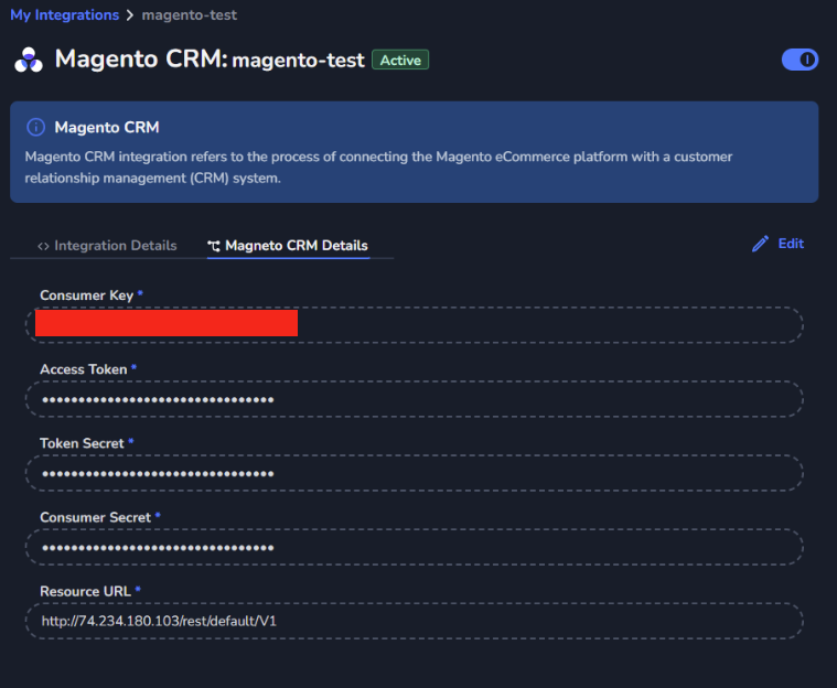 Magento CRM Details fields in Marketplace integration form