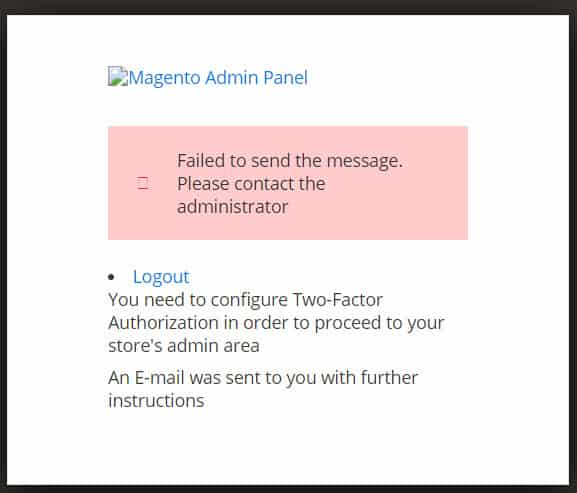 Magento two-factor authorization configuration error screen continued