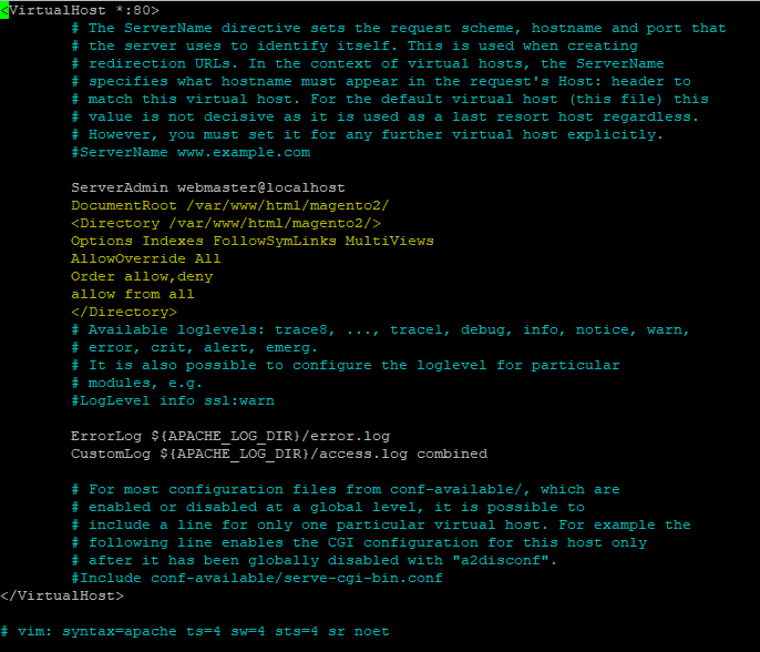 000-default.conf being edited in VIM editor