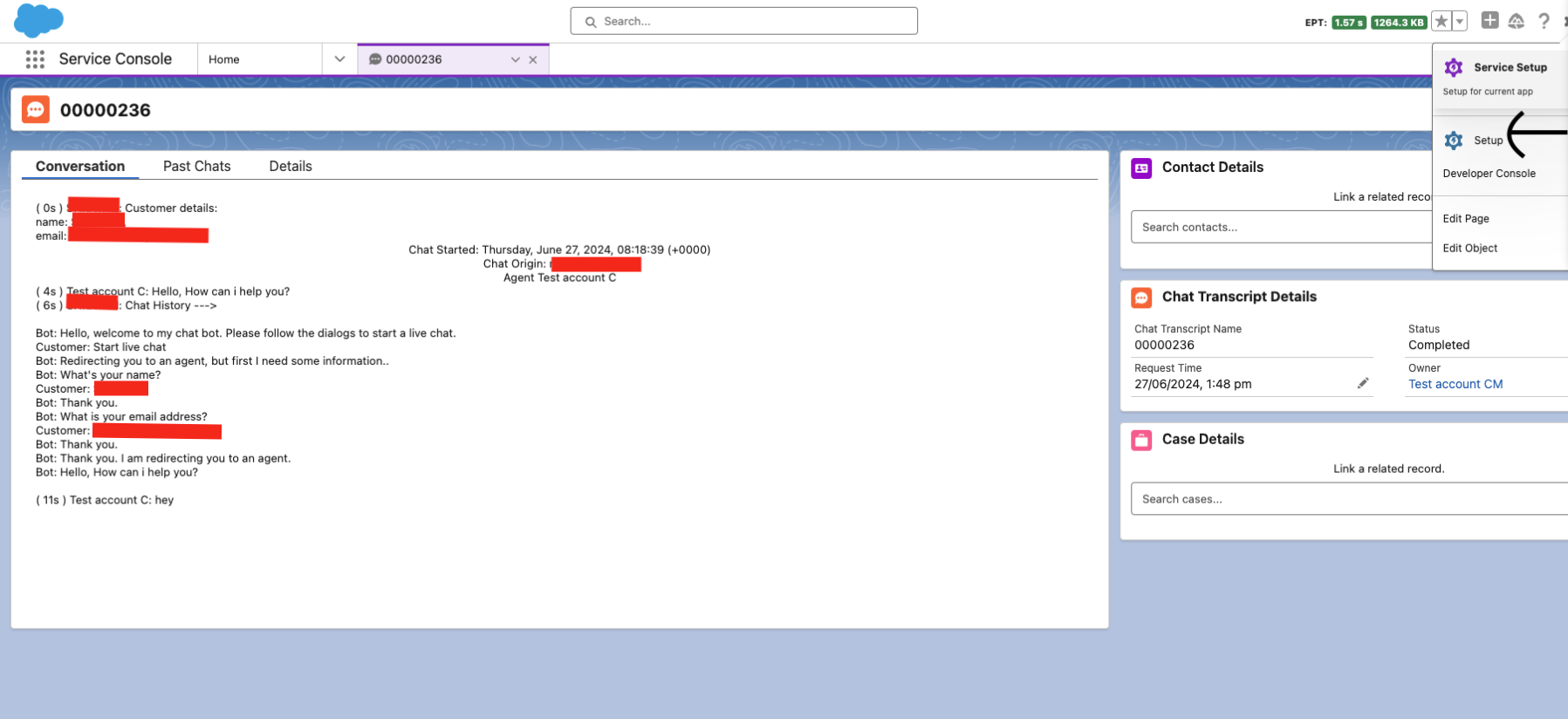 Salesforce Settings menu with Setup option highlighted