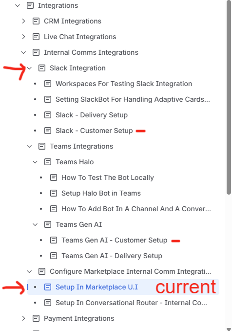 Delivery Setup page location in the Internal Comms Integrations menu, example 1