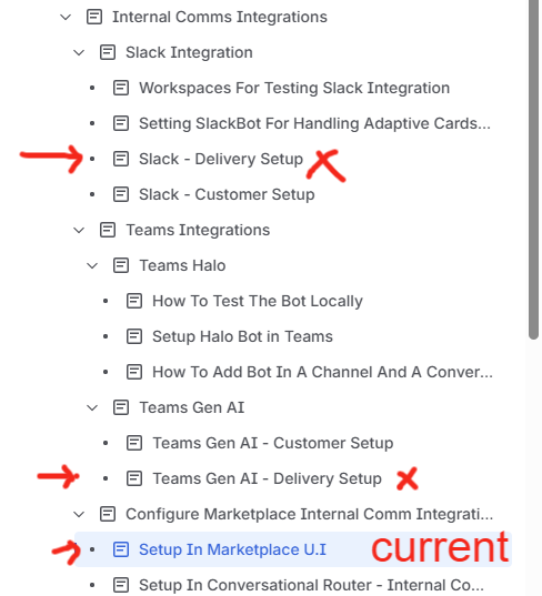 Delivery Setup page location in the Internal Comms Integrations menu, example 2