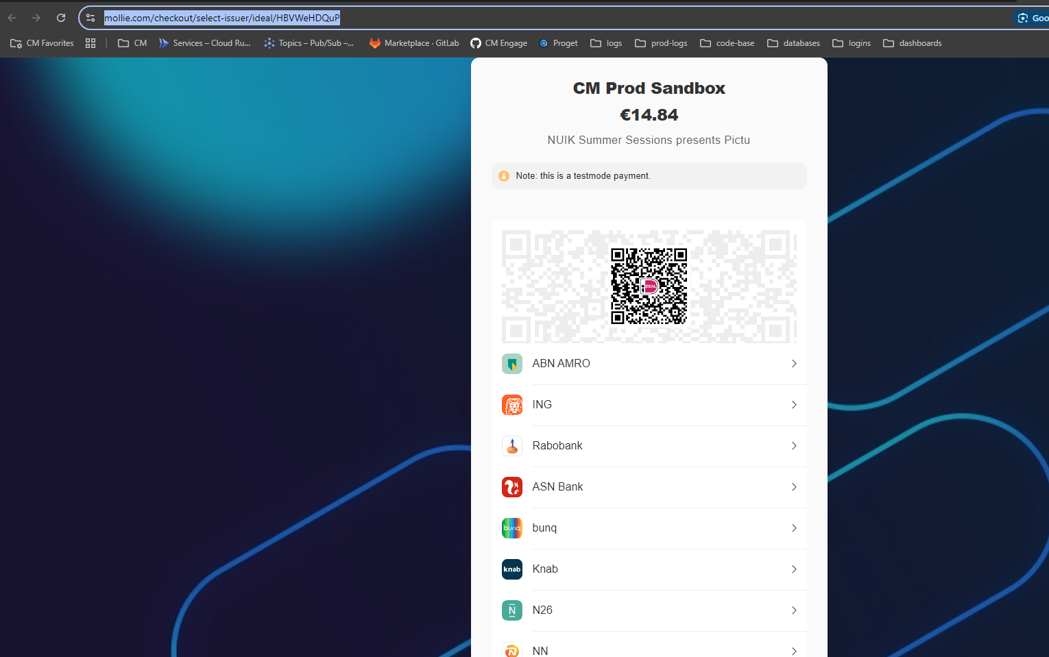 Mollie payment window