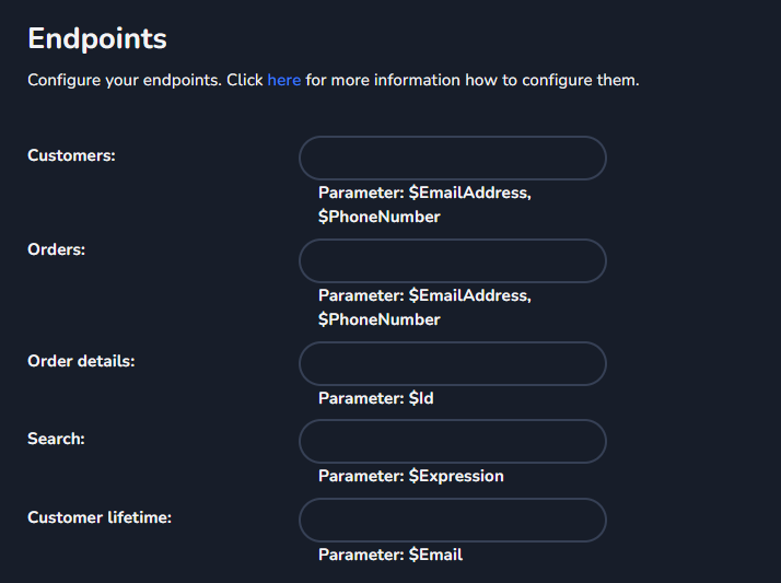 Endpoint field with the marketplace URL pasted in