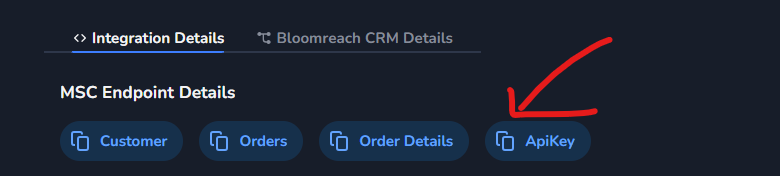 Headers section in MSC Access tab with the API key pasted in