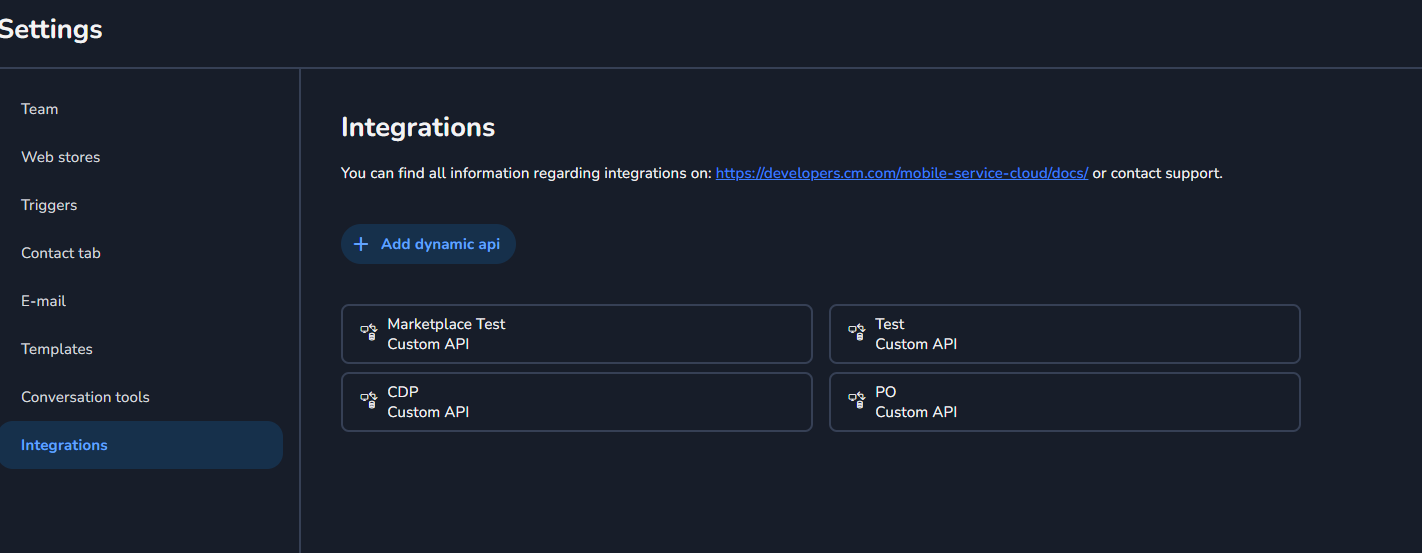 MSC integration settings section