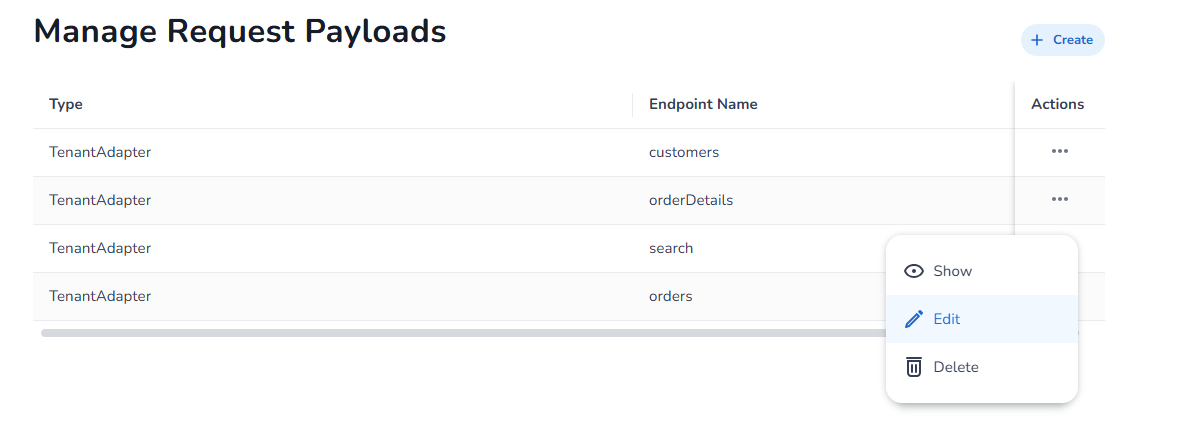 Actions menu with Edit option for an existing template