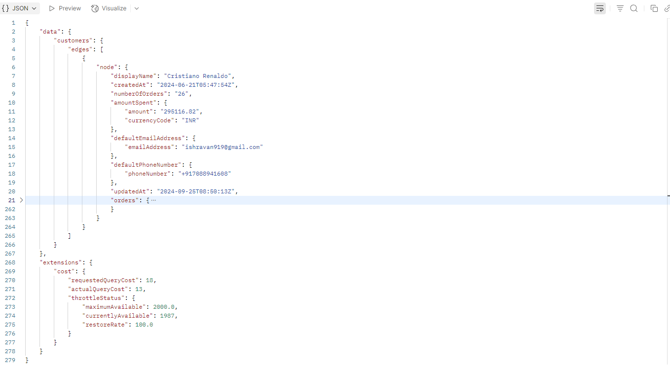 Example API response from the CRM system