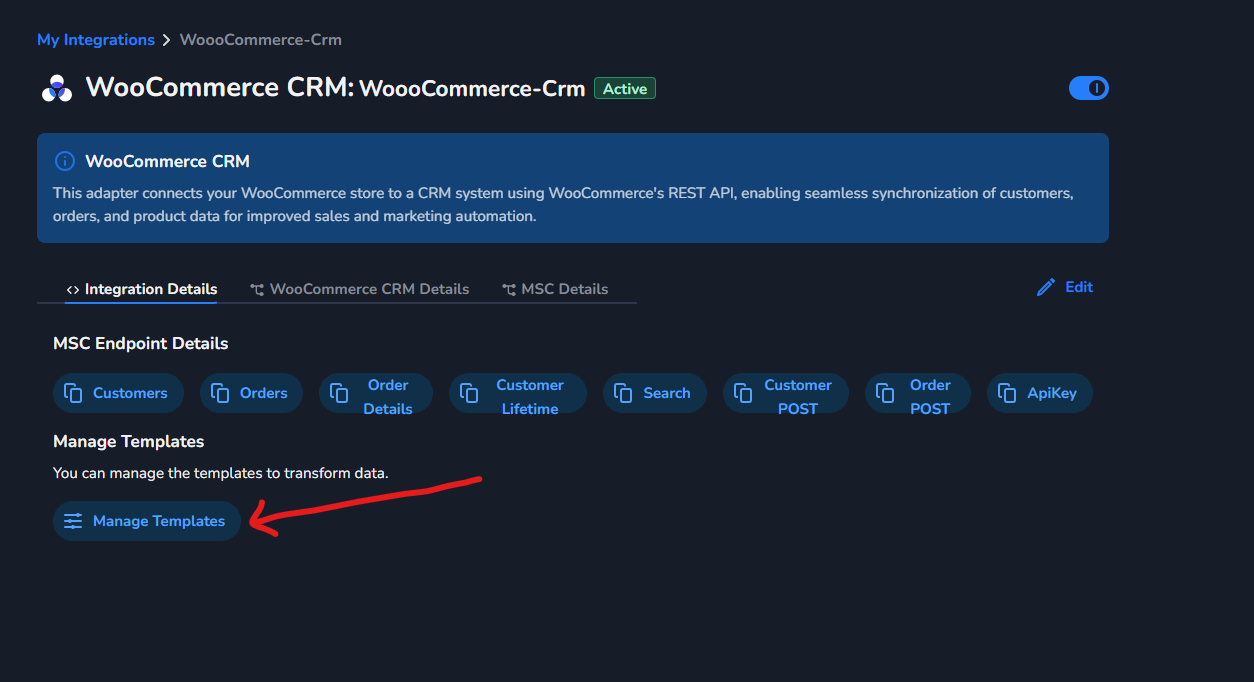 Manage Template button